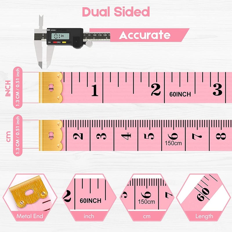 iBayam Tape Measure, Soft Ruler Measuring Tape for Body Weight Loss Fabric Sewing Tailor Cloth Vinyl Measurement Craft Supplies, 60-Inch Double Scale Ruler, 2-Pack, Pastel Pink, White - Image 3